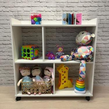 Imagem de Balcão Multiuso Organizador Com Rodízio Branco Quarto Sala - Joneda