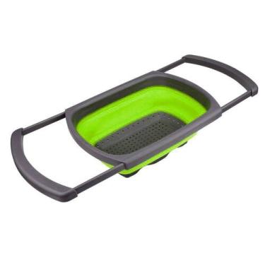 Imagem de Escorredor Macarrao Silicone Verde Expansivel Alça Retratil Pia Legume