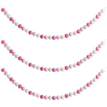 Imagem de CRASPIRE 3 peças guirlanda de bola de feltro Misscrafts 30 bolas guirlanda de pompom rosa decoração de quarto de casa bola de feltro de lã guirlanda de árvore de Natal para festa de Halloween Natal em