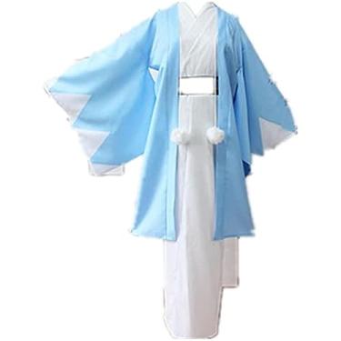 Imagem de Grand Duke Cos Anime Okita Souji Cosplay Costume Halloween Christmas New Year Party Costume Blue and white printing kimono (Female L)