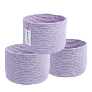 Imagem de XUANGUO Cestas de armazenamento de algodão – pacote com 3 caixas redondas (25 x 25 x 18 cm) para prateleiras, armários e estantes | Organizadores de corda durável para berçário, bebê, presentes,
