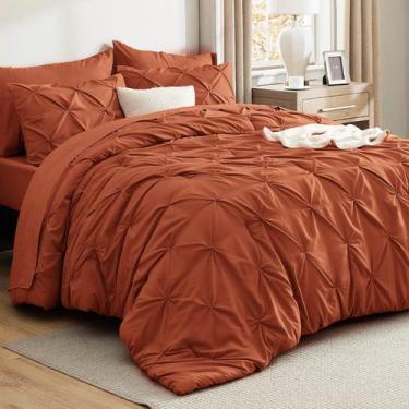 Imagem de Conjunto de Edredom Bedsure King Size - 7 Peças - Laranja Queimado