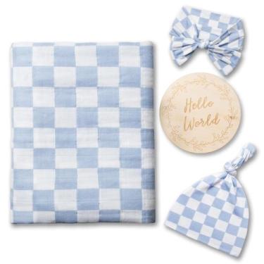 Imagem de Conjunto de Swaddle Miaoberry - Musselina Quadriculada 100% Algodão Or