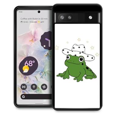 Imagem de CARLOCA Capa compatível com Google Pixel 6A, chapéu de caubói fofo sapo verde Google Pixel 6A capas para meninas, design gráfico moderno à prova de choque anti-arranhões capa de proteção contra quedas