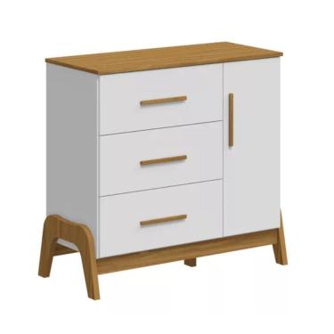 Imagem de Cômoda Infantil Guti Retro Peroba Branco c/ Amêndoa 100% MDF