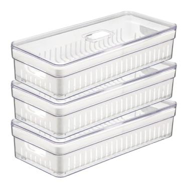 Imagem de Organizador de Geladeira Armario Cozinha 3,6L Acrilico Para Frutas Legumes e Vegetais (Kit 3, Cesta)