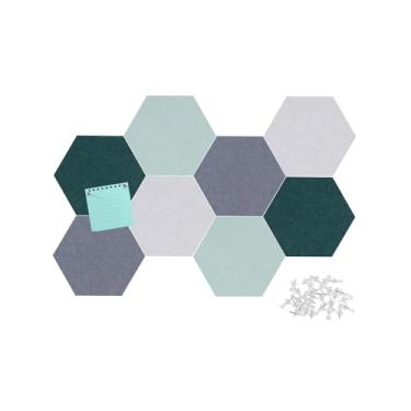 Imagem de Afumazi Placa de avisos de feltro, 8 peças de azulejos hexagonais de parede com adesivo removível, quadro de pinos de cortiça de 19 × 17 cm para sala de aula, casa, escritório (conjunto G, meio)
