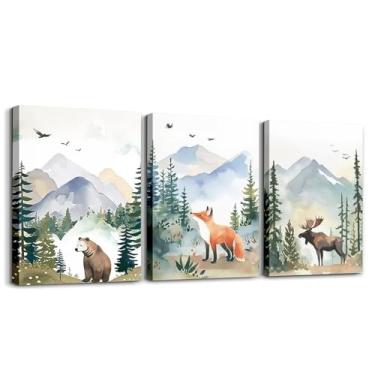 Imagem de jejeloiu Arte de parede em tela de cerveado raposa cervejeira para sala de estar quarto 12 x 16 x 3 peças crianças floresta imagem animal decoração de parede para banheiro montanha escritório