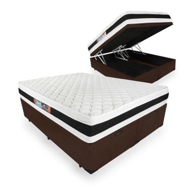 Imagem de Cama Box Baú Queen + Colchão Espuma D45 - Castor - Black White Double Face 158x198x69cm Marrom