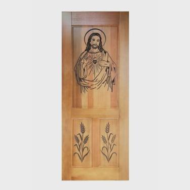 Imagem de Folha de Porta Madeira Maciça Entalhada Cristo 90x210x3,5cm Cedro Rosa
