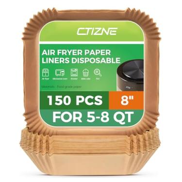 Imagem de Forros descartáveis para fritadeira a ar – 150 peças de papel de pergaminho quadrado de 20 cm para fritadeira a ar, forros de cesta antiaderentes para forno a vapor e micro-ondas