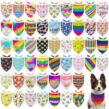 Imagem de JpGdn 50 peças bandanas para cães Dia do Orgulho grande grande grande GG GG meninos meninas ajustável triângulo babadores cachecóis lenço cuidados celebração acessórios