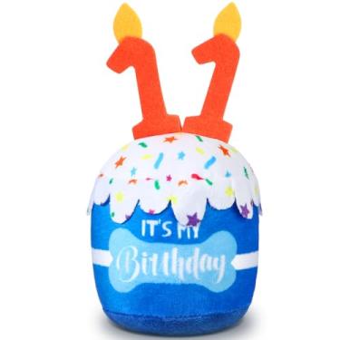 Imagem de Dansydaisy Acessórios de brinquedo de bolo de aniversário de 11 anos para meninas e meninos, brinquedo de pelúcia azul para decoração de festa de aniversário para cães grandes, médios e pequenos