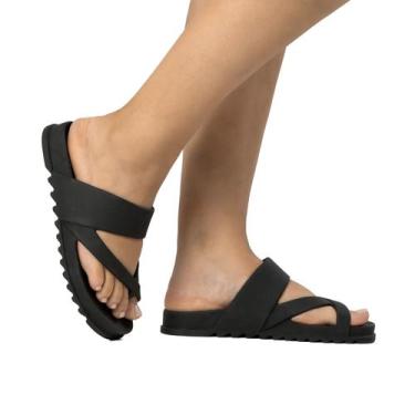 Imagem de Papete  Tiras Chinelo Slide Conforto Casual - sposatto, Preto, 38