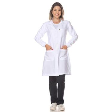 Imagem de Jaleco feminino acinturado gola esporte com punho - Demorgan Uniformes
