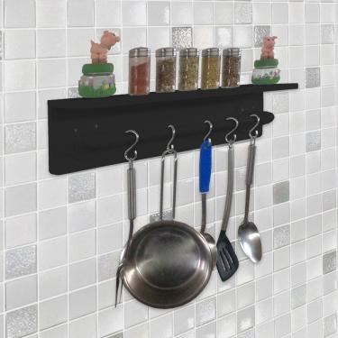 Imagem de Prateleira Para Temperos E Suporte Utensílios E Panelas Cozinha Estilo Industrial Preto Laca