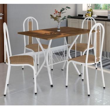 Imagem de Mesa Bruna T01 Com 4 Cadeiras 058 Rattan Branco Liso 91 Cm