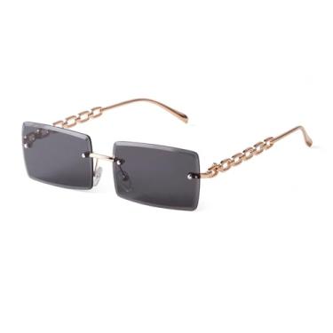 Imagem de JRLLFD Moda sem aro retângulo óculos de sol mulheres metal homens cinza gradiente lente sem armação tons(2)