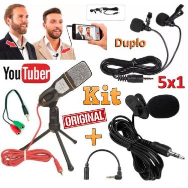 Imagem de Kit Youtuber 5x1 Microfone Condensador Mesa Profissional + Microfone D