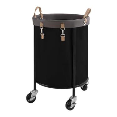 Imagem de StorageWorks Cesto de lavanderia com rodinhas de 110L, cesto de roupas com rodas, carrinho de roupas redondo com moldura de aço e bolsa removível, 4 rodízios e 2 freios, preto, 1 pacote