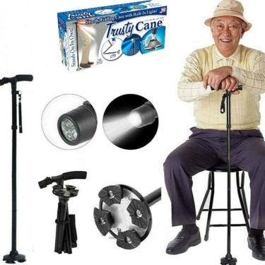 Imagem de Bengala 4 Pontas Lanterna Bastao Led Ortopedica Aluminio Dobravel Regulavel Retratil Trilha Anti Derrapante Idoso