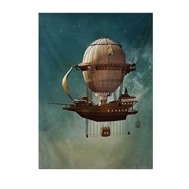 Imagem de Cobertor de flanela de fantasia, cenário de céu surreal com imagem espacial Steampunk Airship Fairy Sci Fi Stardust, adequado para casa, escritório, casamento, presente, ao ar livre, acampamento, 76