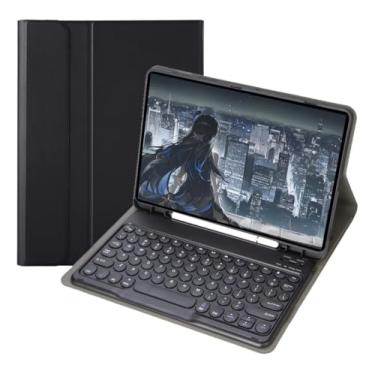 Imagem de Teclado Bluetooth Redondo+capa De Couro Para Samsung S6 lite 10.4 Polegadas
