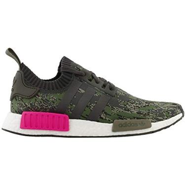 Imagem de adidas Originals Tênis de corrida masculino NMD_r1 Primeknit, Utilitário cinza/rosa choque, 12.5