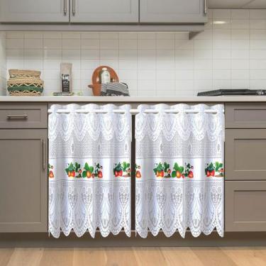 Imagem de Cortina Pia Renda Branca Morango 1,60Larg X0,80 Alt Cozinha - Beija Fl