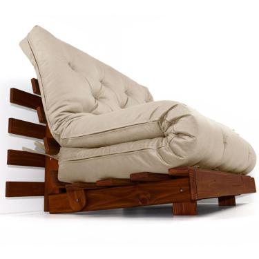 Imagem de Sofá Cama Casal Futon Tokio Bege Sarja Impermeável Madeira Maciça Cor Imbuia