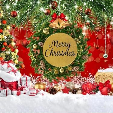 Imagem de DASHAN Pano de fundo de Natal de 3 x 3 m para fotografia, decorações de Natal, pano de fundo para fotos, neve, inverno, férias, árvores de Natal, decorações de bolas para artigos de festa, adereço de