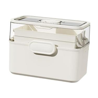 Imagem de Kokiya Caixa de remédios portátil organizadora de mesa à prova de poeira prática para artesanato kit de primeiros socorros vazio para carro banheiro local de, Branco