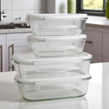 Imagem de Kit 2/4/6 Potes De Vidro Hermético 1040ml 410ml Marmita Retangular Tam