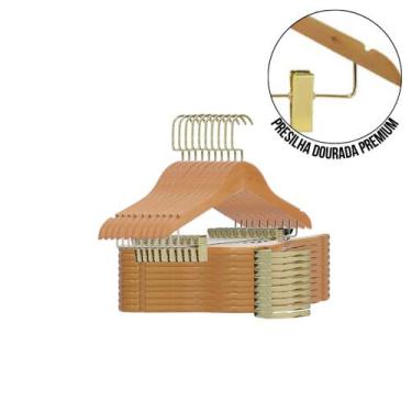 Imagem de Kit com 25 Cabides com Presilha e Gancho Luxo Dourado  Sofisticação e 