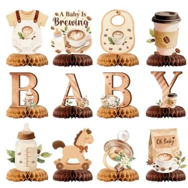 Imagem de Centros de mesa de café para chá de bebê - 12 peças com tema de café latte A Baby is Brewing centros de mesa de centro de mesa decorações 3D adereço para festa de revelação de gênero