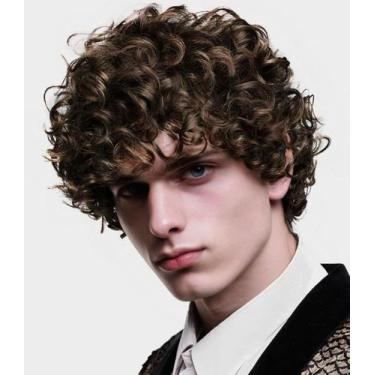 Imagem de Peruca Amnenl marrom escuro encaracolada curta fofa afro para homens