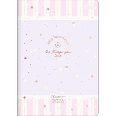 Imagem de Tilibra - Planner Grampeado 17,8 x 25,4 cm Soho 90 G 2026 - Fundo Lilás com Listras Rosa