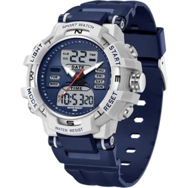 Imagem de Relógios esportivos femininos, à prova d'água, analógico, digital, relógio de pulso militar, tático, ao ar livre, com alarme, LED luminoso, cronômetro, contagem regressiva, relógio duplo para mulheres