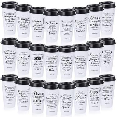 Imagem de FillTouch 24 conjuntos de copos de café cristãos espanhóis inspiradores a granel, presentes cristãos para homens e mulheres, copos de plástico reutilizáveis de 473 ml com tampa para lembrancinha de