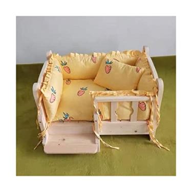 Imagem de Cama para cães sofá-cama de madeira para animais de estimação, cama elevada para cães, gatos, cães, com corrimão de escadas e colchão lavável macio, quatro estações, uso para cães e gatos