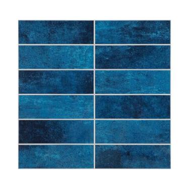 Imagem de Retire e cole azulejos de parede de cerâmica sintética de mármore azul escuro brilhante para cozinha, banheiro, bancadas, lareira e trailer (30,5 cm × 30,5 cm)