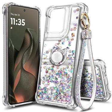 Imagem de WDHD Compatível com Motorola Edge-2025 Case Crystal Gem | Brilhante Glitter Flutuante Cachoeira Líquida Linda Capa de Telefone para Mulheres Meninas Crianças com Suporte de Anel Alça de Pulso Diamante