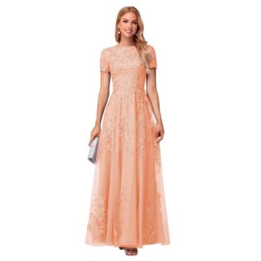 Imagem de Vestido Mãe da Noiva YOFF Tule Lace Sequin Blush Pink