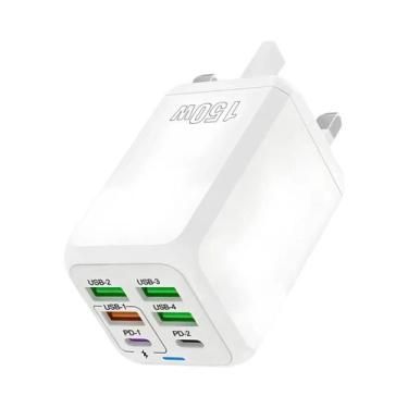 Imagem de Carregador Rápido De 120W Com 6 Portas, Adaptador De Parede Dual PD QC