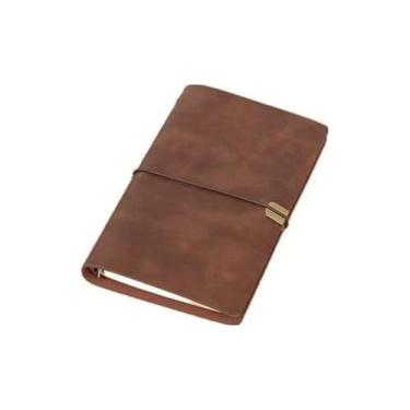 Imagem de Caderno de couro recarregável A5 folhas soltas, caderno vintage com alça retrô, bloco de notas A5, fichário de folhas soltas com 6 anéis. Tamanho 23 x 16,7 cm. Inclui 80 folhas (160 páginas) marrom.