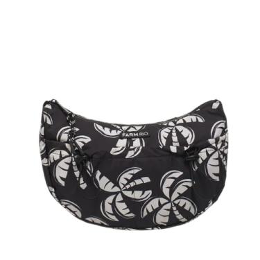 Imagem de Bolsa Farm Banana P Coqueirada, Preta e Branca, Estampa de Coqueiros, Alça Transversal