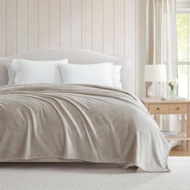 Imagem de Martha Stewart - Cobertor King Size, cobertor de lã de pelúcia ultramacio com costura dupla, 350 g/m², roupa de cama de peso médio para cama ou sofá (cinza sólido Bedford)