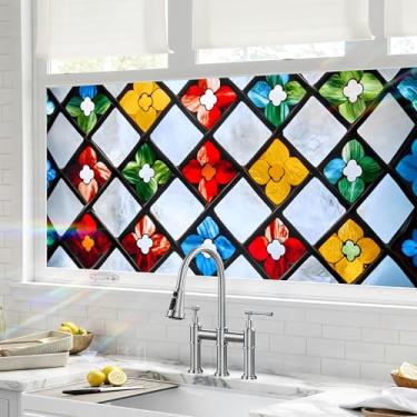 Imagem de Película de privacidade para janela 44,5 x 99,8 cm, película de vitral para janela com aderência estática, adesivos para janelas de vidro, adesivo de privacidade, não adesivo, reutilizável para porta