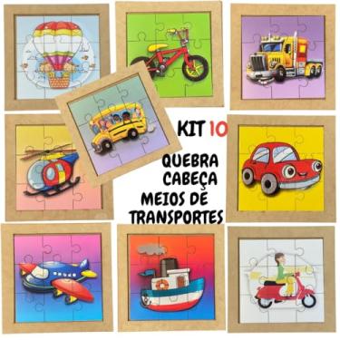 Imagem de Kit 10 Quebra Cabeça em Mdf 9 Peças Jogo Pedagógico Infantil Lúdico Educativo Montessori (Profissões (10 jogos))