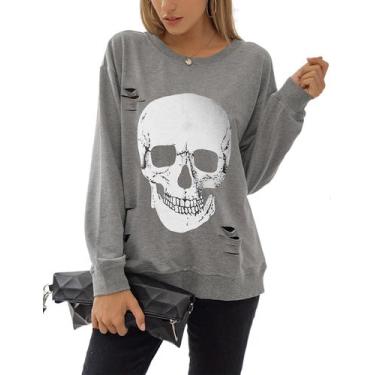 Imagem de Moletom Blooming Jelly Halloween Skull Graphic feminino cinza